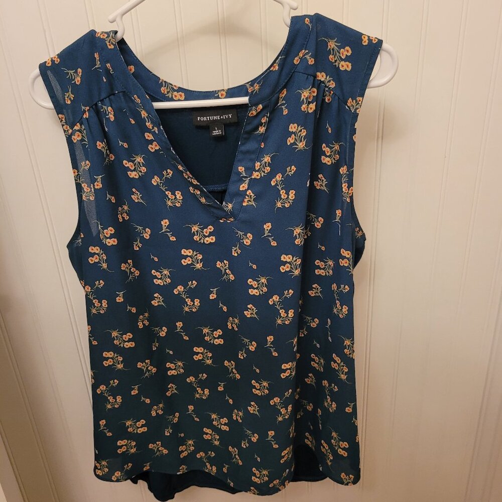 FORTUNE + IVY Mixed Material Blouse Size L